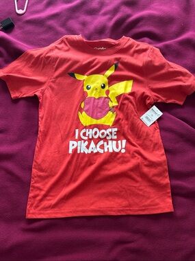 Hybrid Apparel Red Kids' Pikachu Graphic Tee with Pink Heart